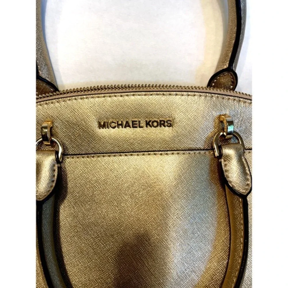 Michael Kors Emmy Dome Satchel Purse‎ Crossbody Metallic Gold Medium